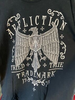 Affliction Black Tee with White Eagle Crest